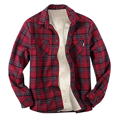 Hemdjacke Herren Kariert Winter Warm Fleece Thermohemd Wattiert Jacke Winterhemd Casual Arbeitshemd Hemdjacke Warme Freizeithemd Holzfällerhemd Dicke Hemden Vintage Freizeitjacke Winter Herbst von COZYDAY