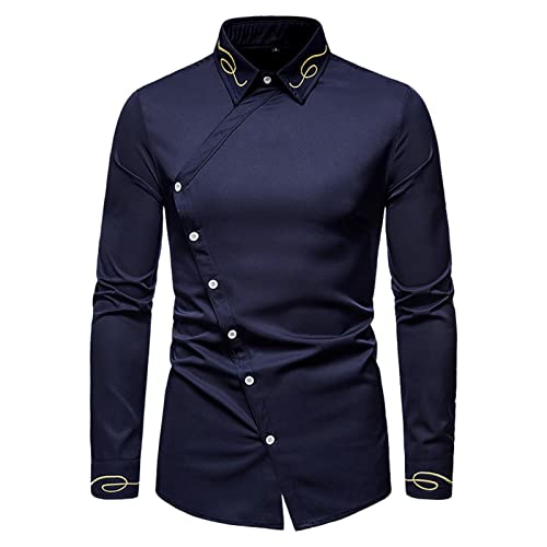 Herren Business Casual Langarm Hemd Herren Besticktes Asymmetrisches Langarmhemd Western Cowboyhemd Herren Hemd Langarm Regular Fit Oberhemd Herren Business Hemd Langarm Button Down Freizeithemd von COZYDAY