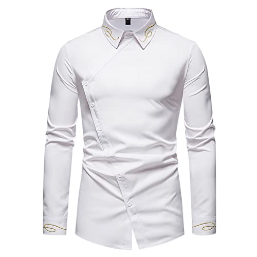 Herren Business Casual Langarm Hemd Herren Besticktes Asymmetrisches Langarmhemd Western Cowboyhemd Herren Hemd Langarm Regular Fit Oberhemd Herren Business Hemd Langarm Button Down Freizeithemd von COZYDAY