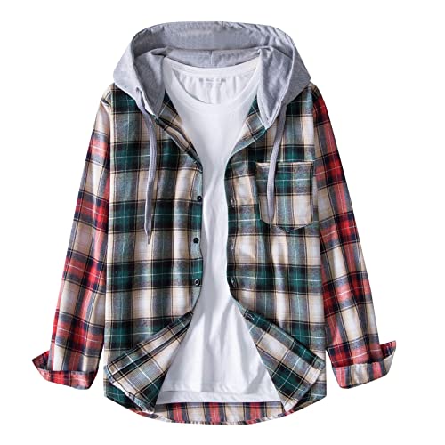 Herren Hemd Kapuzenhemd Kapuzenpullover Langramshirt Kariert Freizeithemd Herren Kariertes Hemd Kapuze Freizeit Langarm Herren Kariertes Hemd Männer Regular Fit Langarm Freizeit Karohemd mit Kapuze von COZYDAY