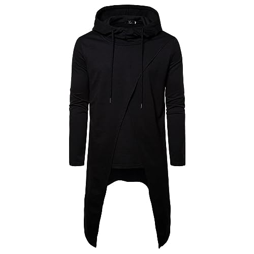 Herren Hoodie Kapuzenpullover Hoodie Langarmjacke Leichter Casual Hip Hop Long Slim Fit Length Cloak Cotton Blend Pullover Unregelmäßiger Kapuzenpullover Herren einfarbig Langer Mantel Pullover von COZYDAY