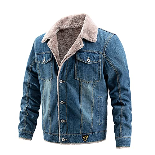 Herren Jeansjacke Teddyfell Jeans Jacke Herren Winter Jeansjacke Fleece Gefüttert Denim Jeansjacke Winterjacke Teddyfutter Herren Retro Denim Jeans Mäntel Freizeitjacke Vintage mit Teddyfell Kragen von COZYDAY