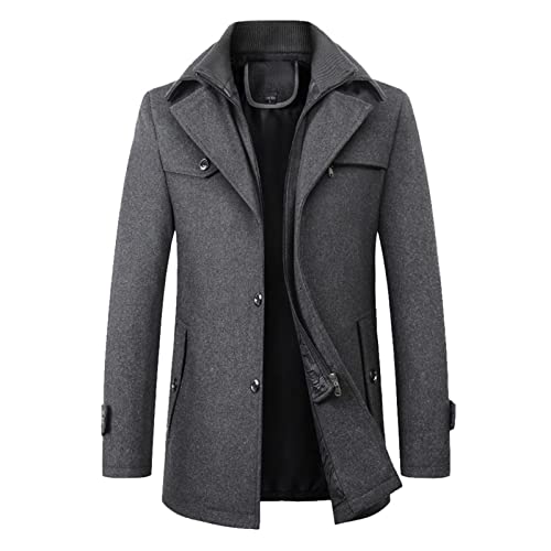 Herren Mantel Winter Lang Warm Wollmantel Männer Warmer Wollmantel Winter Langmantel Mittellang Wollmantel Lange Winterjacke Business Freizeit Mäntel Plus Baumwollfutter Dicker mit Herausnehmbarem von COZYDAY