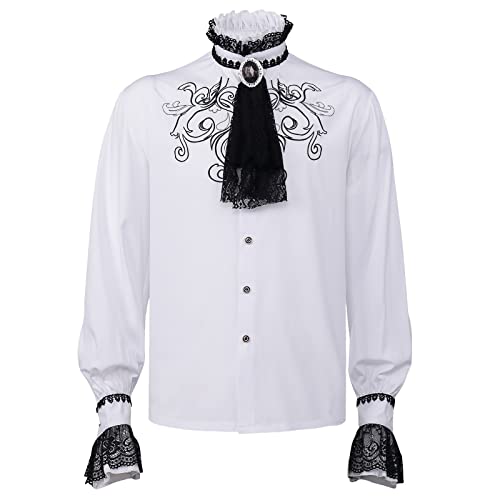 Herren Mittelalter Hemd Rüschenhemd Gothic Shirt Pirat Langarm Kostüm Renaissance Viking Viktorian Steampunk Cosplay Tops Herren Rüschenhemd Langarm Mittelalter Hemd Renaissance Gothic Shirt von COZYDAY