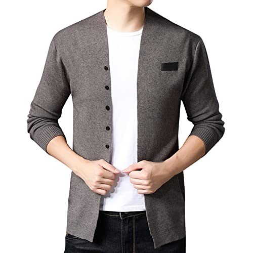 Herren Strickjacke Kragenlos Langer Cardigan Open Jacke Feinstrick Business Casual Cardigan Knit Mantel Dünne Langer Strickpullover Sweatshirt Strick Jacke Herren Kragenlos Open Front Lang Cardigan von COZYDAY