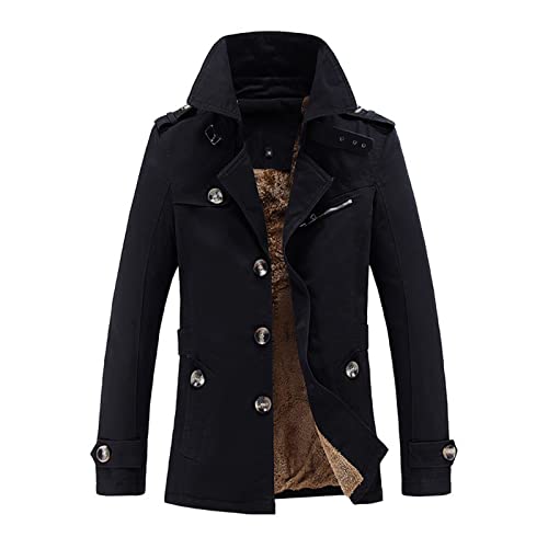 Herren Trenchcoat Lang Mantel Winter Teddyfleece Gefüttert Jacke Übergangsjacke Trenchcoat Herren Kurzmantel Halbmantel Parkajacke Lange Trenchcoat Freizeitjacke Windbreaker Revers Winddicht Mantel von COZYDAY