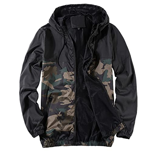 Kapuze Windbreaker Herren Camouflage Regen Jacke Outdoor Rain Freizeitjacke Kapuze Regenjacke Outdoor Wanderjacke Übergangsjacke Outdoor Jacken Leichte Windjacke Trekking Arbeitsjacke Funktionsjacke von COZYDAY