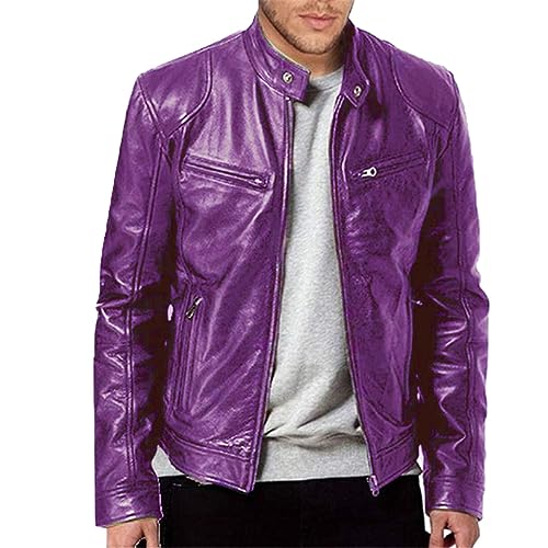 Lederjacke Motorrad Lederjacke Herren Bikerjacke Motorradjacke Bomberjacke Stehkragen Kunstlederjacke Übergangsjacke Bikerjacke Freizeitjacke Fliegerjacke Gesteppt Retro Rockerjacke mit Knopfleiste von COZYDAY