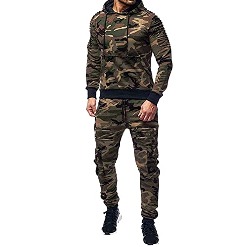 Tarnanzug Herren Langarm Hoodie Tarnsportanzug Herren Jogging Anzug Trainingsanzug Sportanzug Herren Cargo Stil Sportanzug Jogginganzug Trainingsanzug Hoodie Anzug Outdoor Camouflage Jagdbekleidung von COZYDAY