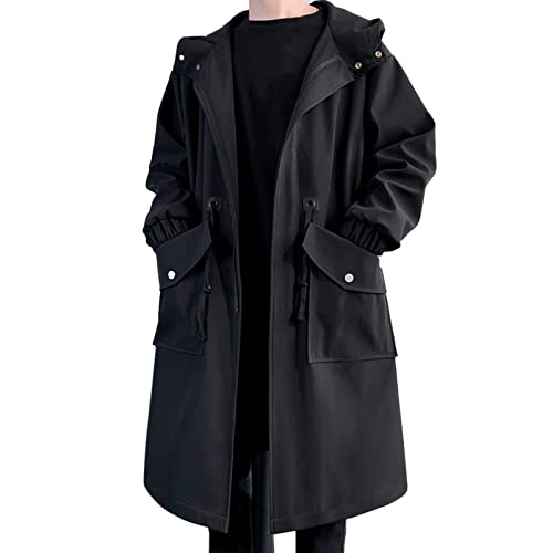 Trenchcoat Herren Lange Jacke Herren Kapuzen Trenchcoat Mantel Business Jacke Frühling Übergangsjacke Langmantel Männer Lange Freizeitjacke Herren Trenchcoat Mittellang Klassischer Mantel mit Kapuze von COZYDAY