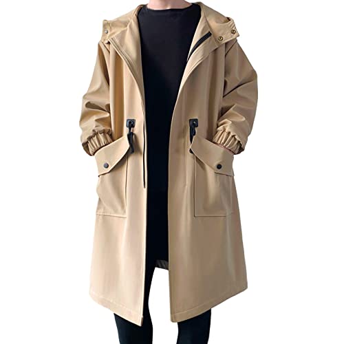 Trenchcoat Herren Lange Jacke Herren Kapuzen Trenchcoat Mantel Business Jacke Frühling Übergangsjacke Langmantel Männer Lange Freizeitjacke Herren Trenchcoat Mittellang Klassischer Mantel mit Kapuze von COZYDAY