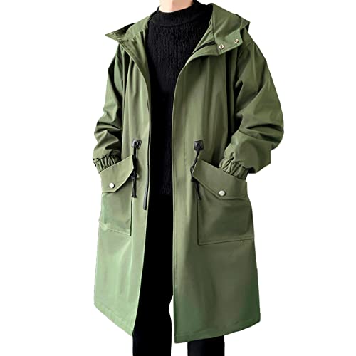 Trenchcoat Herren Lange Jacke Herren Kapuzen Trenchcoat Mantel Business Jacke Frühling Übergangsjacke Langmantel Männer Lange Freizeitjacke Herren Trenchcoat Mittellang Klassischer Mantel mit Kapuze von COZYDAY