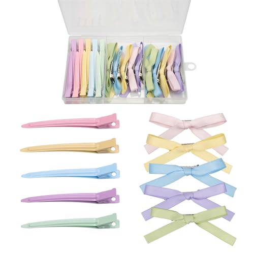 COZYISLE Haarspangen-Set, 10 Entenschnabel-Clips und 10 Satin-Schleifenklammern, Pastellfarben, für Damen und Mädchen COZYISLE Haarspangen-Set, 10 Entenschnabel-Clips und 10 Satin-Schleifenklammern, Pastellfarben, für Damen und Mädchen von COZYISLE
