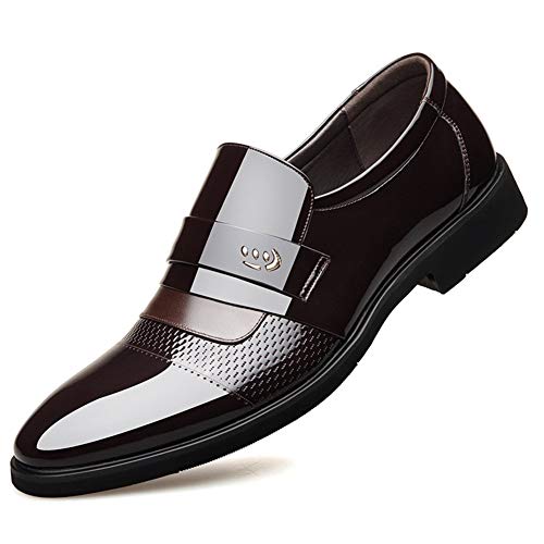 COZYJIA Elegante Oxford-Schuhe für Herren, für Reinschlüpfen, runde Kappe, Lackleder, PU-Leder, niedriger Schaft, rutschfest, Blockabsatz(Color:Braun,Size:37 EU) von COZYJIA