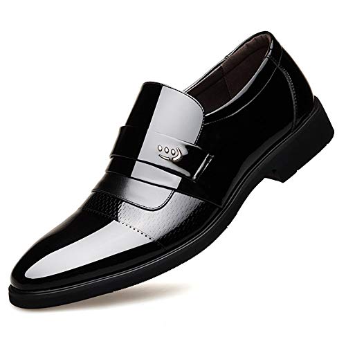 COZYJIA Elegante Oxford-Schuhe für Herren, für Reinschlüpfen, runde Kappe, Lackleder, PU-Leder, niedriger Schaft, rutschfest, Blockabsatz(Color:Schwarz,Size:37 EU) von COZYJIA