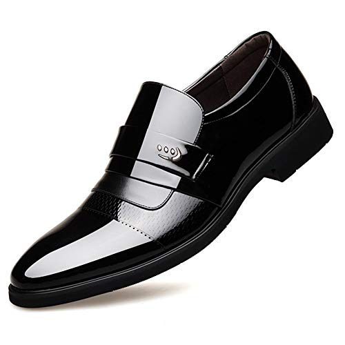 COZYJIA Elegante Oxford-Schuhe für Herren, für Reinschlüpfen, runde Kappe, Lackleder, PU-Leder, niedriger Schaft, rutschfest, Blockabsatz(Color:Schwarz,Size:38 EU) von COZYJIA