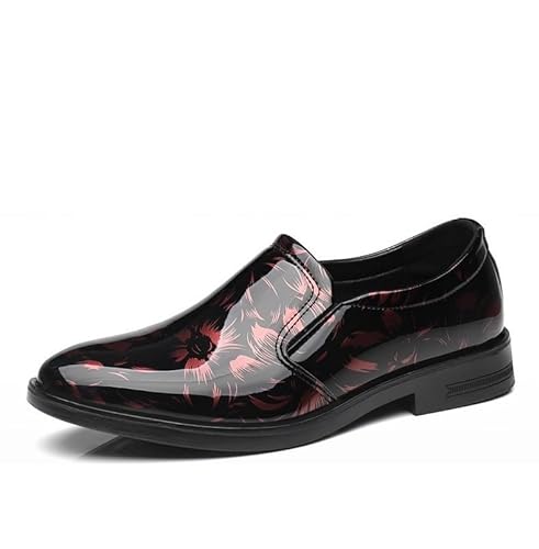 COZYJIA Elegante Oxford-Schuhe für Männer, für Reinschlüpfen, runde Zehenpartie, Lackleder, Blumenmuster, Gummisohle, Blockabsatz, rutschfest(Color:rot,Size:41 EU) von COZYJIA