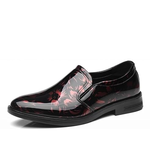 COZYJIA Elegante Oxford-Schuhe für Männer, für Reinschlüpfen, runde Zehenpartie, Lackleder, Blumenmuster, Gummisohle, Blockabsatz, rutschfest(Color:rot,Size:42 EU) von COZYJIA