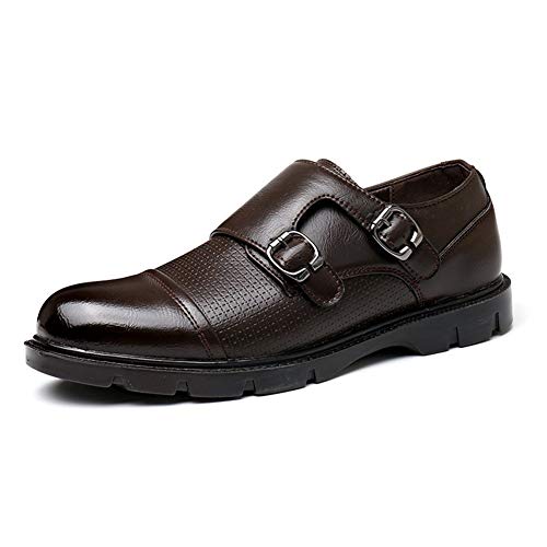 COZYJIA Formelle Oxford-Schuhe für Herren, für Reinschlüpfen, brünierte Zehenpartie, Patchwork-Monkstrap-Derby-Schuhe, rutschfest, niedriger Blockabsatz, Gummisohle(Color:Braun,Size:40 EU) von COZYJIA