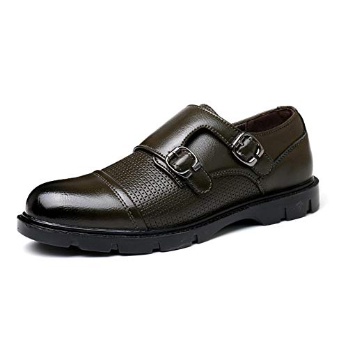 COZYJIA Formelle Oxford-Schuhe für Herren, für Reinschlüpfen, brünierte Zehenpartie, Patchwork-Monkstrap-Derby-Schuhe, rutschfest, niedriger Blockabsatz, Gummisohle(Color:Grün,Size:40 EU) von COZYJIA