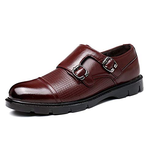 COZYJIA Formelle Oxford-Schuhe für Herren, für Reinschlüpfen, brünierte Zehenpartie, Patchwork-Monkstrap-Derby-Schuhe, rutschfest, niedriger Blockabsatz, Gummisohle(Color:rot,Size:40 EU) von COZYJIA