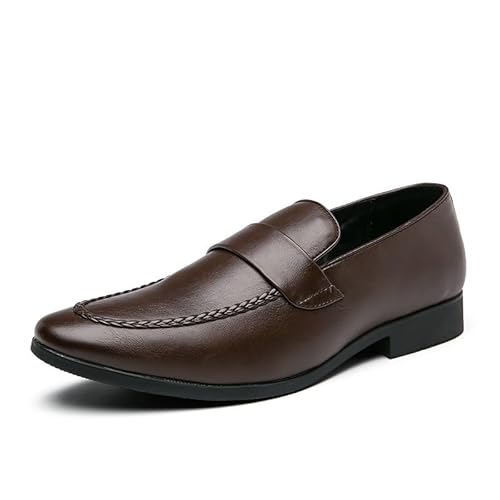 COZYJIA Formelle Schuhe für Herren, für Reinschlüpfen, Spitze Zehenpartie, PU-Leder, Pennyloafer, rutschfeste, rutschfeste Gummisohle, Outdoor(Color:Braun,Size:38 EU) von COZYJIA