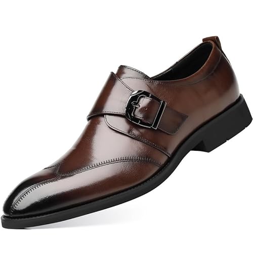 COZYJIA Formelle Schuhe für Männer, Schlupfschuhe, Spitze, brünierte Zehenpartie, Flügelkappe, Monkstrap, PU-Leder, Blockabsatz, niedriger Schaft, Gummisohle(Color:Dunkelbraun,Size:39 EU) von COZYJIA