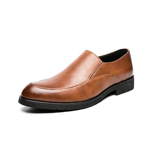 COZYJIA Formelle Schuhe für Männer, für Reinschlüpfen, Spitze Zehenpartie, PU-Leder, Schürzenzehe, Rutschfester Blockabsatz, Gummisohle, niedriger Schaft, rutschfest(Color:Braun,Size:43 EU) von COZYJIA
