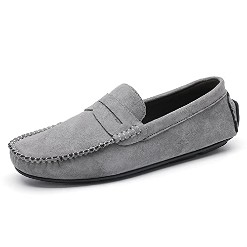 COZYJIA Herren-Loafer-Schuhe, Wildleder-Vamp-Penny-Loafer, Nahtdetails, runde Zehenpartie, Flacher Absatz, bequem, leicht, rutschfest, lässig, für den Abschlussball (Color : Gray, Size : 43 EU) von COZYJIA