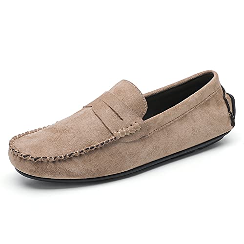 COZYJIA Herren-Loafer-Schuhe, Wildleder-Vamp-Penny-Loafer, Nahtdetails, runde Zehenpartie, Flacher Absatz, bequem, leicht, rutschfest, lässig, für den Abschlussball (Color : Khaki, Size : 42 EU) von COZYJIA