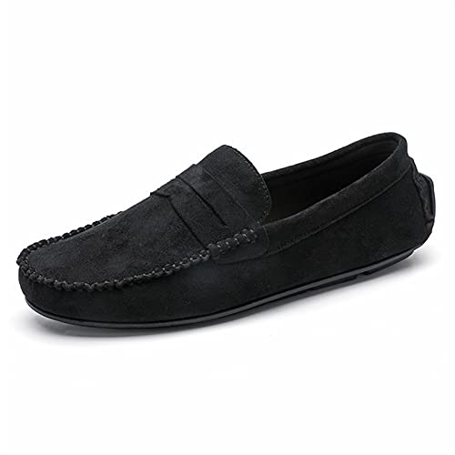 COZYJIA Herren-Loafer-Schuhe, Wildleder-Vamp-Penny-Loafer, Nahtdetails, runde Zehenpartie, Flacher Absatz, bequem, leicht, rutschfest, lässig, für den Abschlussball (Color : Schwarz, Size : 40 EU) von COZYJIA