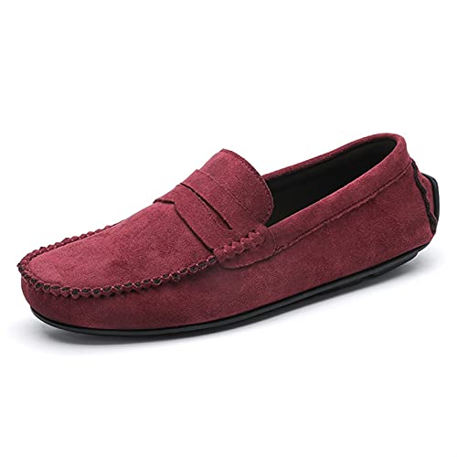 COZYJIA Herren-Loafer-Schuhe, Wildleder-Vamp-Penny-Loafer, Nahtdetails, runde Zehenpartie, Flacher Absatz, bequem, leicht, rutschfest, lässig, für den Abschlussball (Color : Weinrot, Size : 39 EU) von COZYJIA