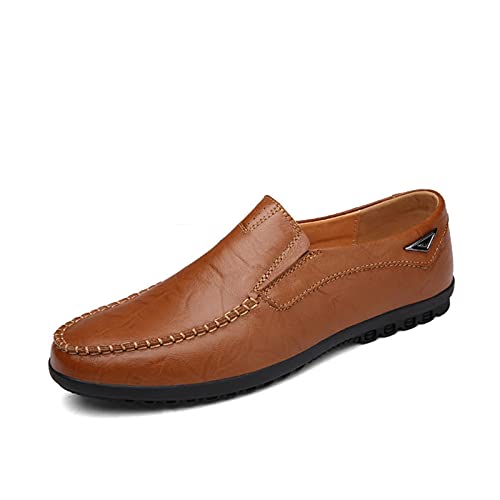 COZYJIA Herren-Loafer-Schuhe aus Rindsleder mit Nahtdetails, runde Zehenpartie, rutschfest, rutschfest, flexibel, bequem, lässig, klassisch (Color : Red Brown, Size : 41 EU) von COZYJIA
