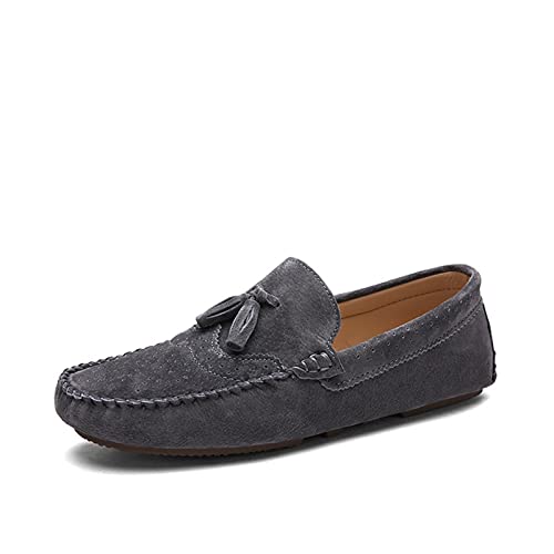 COZYJIA Herrenschuhe, Slipper für Herren, Wildleder, Vamp, runde Zehenpartie, Quastennahtdetails, rutschfest, flexibel, leicht, bequem, klassisch, modisch, Slip-on (Color : Gray, Size : 39 EU) von COZYJIA