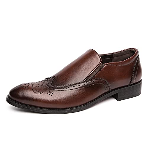 COZYJIA Oxford-Schuhe für Herren, für Reinschlüpfen, Brogue, geprägte brünierte Zehenpartie, PU-Leder, rutschfeste Gummisohle, Blockabsatz, lässig(Color:Braun,Size:38 EU) von COZYJIA