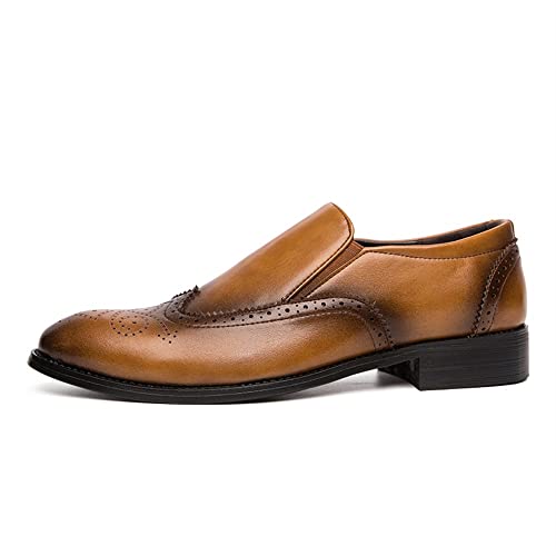 COZYJIA Oxford-Schuhe für Herren, für Reinschlüpfen, Brogue, geprägte brünierte Zehenpartie, PU-Leder, rutschfeste Gummisohle, Blockabsatz, lässig(Color:Light Brown,Size:39 EU) von COZYJIA