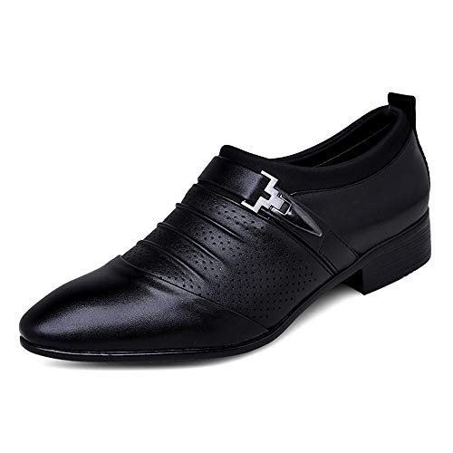 COZYJIA Oxford-Schuhe für Herren, für Reinschlüpfen, Kappe, Plissiertes PU-Leder, niedrige Oberseite, rutschfeste Gummisohle, rutschfest(Color:Schwarz,Size:38 EU) von COZYJIA