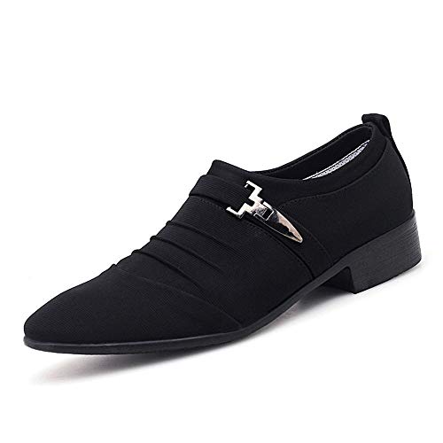 COZYJIA Oxford-Schuhe für Herren, für Reinschlüpfen, Spitze Kappe, Plissiertes Canvas, rutschfest, niedrige Oberseite, Rutschfester Blockabsatz, lässig(Color:Schwarz,Size:38 EU) von COZYJIA