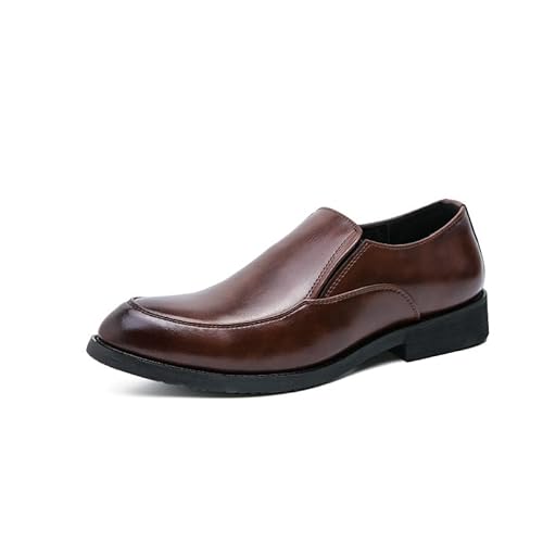 COZYJIA Oxford-Schuhe für Herren, für Reinschlüpfen, Spitze Zehenpartie, brünierte PU-Lederschuhe, rutschfeste Gummisohle(Color:Braun,Size:38 EU) von COZYJIA