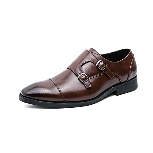 COZYJIA Oxford-Schuhe für Herren, für Reinschlüpfen, doppelter Monk-Strap, brünierte Zehenpartie, Kunstleder, Blockabsatz, rutschfest, lässig(Color:Braun,Size:42 EU) von COZYJIA