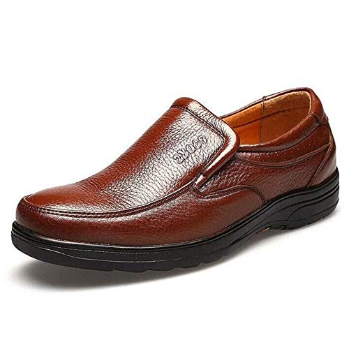 COZYJIA Oxford-Schuhe für Herren, für Reinschlüpfen, runde Zehenpartie, Leder, niedrige Oberseite, Gummisohle, Blockabsatz, rutschfest, lässig(Color:Braun,Size:38 EU) von COZYJIA