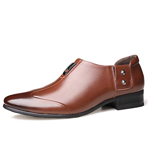 COZYJIA Oxford-Schuhe für Herren, für Reinschlüpfen, runde Zehenpartie, brüniert, PU-Leder, Blockabsatz, Gummisohle, rutschfest, lässig(Color:Braun,Size:39 EU) von COZYJIA