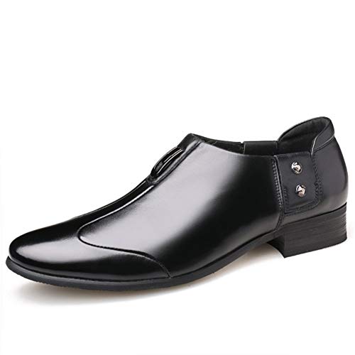 COZYJIA Oxford-Schuhe für Herren, für Reinschlüpfen, runde Zehenpartie, brüniert, PU-Leder, Blockabsatz, Gummisohle, rutschfest, lässig(Color:Schwarz,Size:38 EU) von COZYJIA