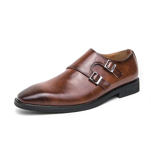 COZYJIA Oxford-Schuhe für Herren, spitz zulaufend, PU-Leder, doppelter Monk-Strap, Gummisohle, niedrige Oberseite, rutschfest, rutschfest, für Gehen(Color:Braun,Size:38 EU) von COZYJIA