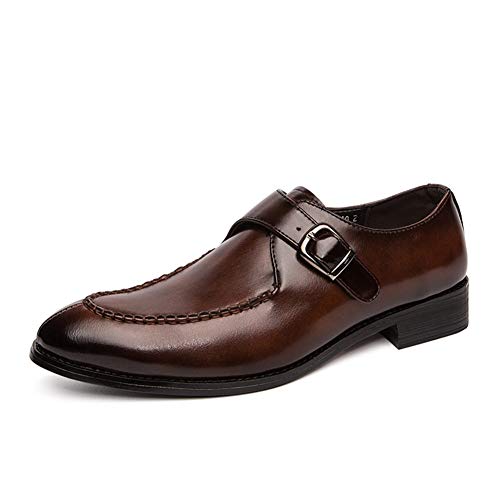 COZYJIA Oxford-Schuhe für Männer, für Reinschlüpfen, runde Geteilte Zehenpartie, Mönchsriemen, Kunstleder, rutschfest, rutschfest,(Color:Braun,Size:38 EU) von COZYJIA