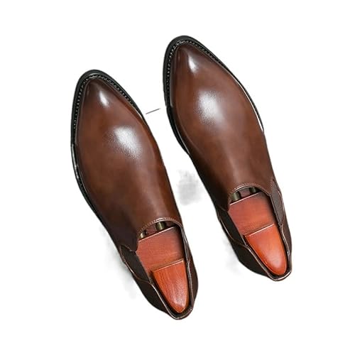 COZYJIA Oxford Schuhe für Männer Slip On Spitzschuh PU Leder rutschfest Anti-Rutsch rutschfest Outdoor(Color:Braun,Size:43 EU) von COZYJIA