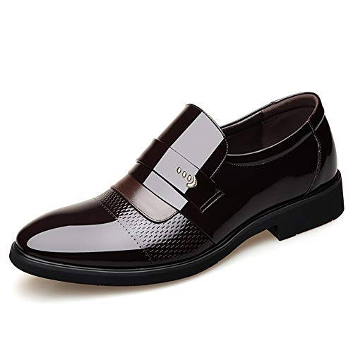 Elegante Oxford-Schuhe für Herren, für Reinschlüpfen, runde Kappe, Lackleder, veganes Leder, rutschfest, Blockabsatz, niedriger Schaft, rutschfest, für den Außenbereich(Color:Braun,Size:38 EU) von COZYJIA