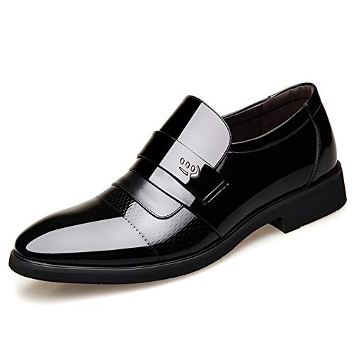 Elegante Oxford-Schuhe für Herren, für Reinschlüpfen, runde Kappe, Lackleder, veganes Leder, rutschfest, Blockabsatz, niedriger Schaft, rutschfest, für den Außenbereich(Color:Schwarz,Size:38 EU) von COZYJIA