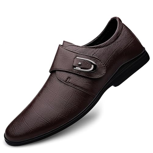 Elegante Oxford-Schuhe für Herren, für Reinschlüpfen, runde Zehenpartie, karierter Monkstrap, Kunstleder, rutschfest, niedrige Oberseite, rutschfeste Gummisohle, Outdoor(Color:Braun,Size:38 EU) von COZYJIA