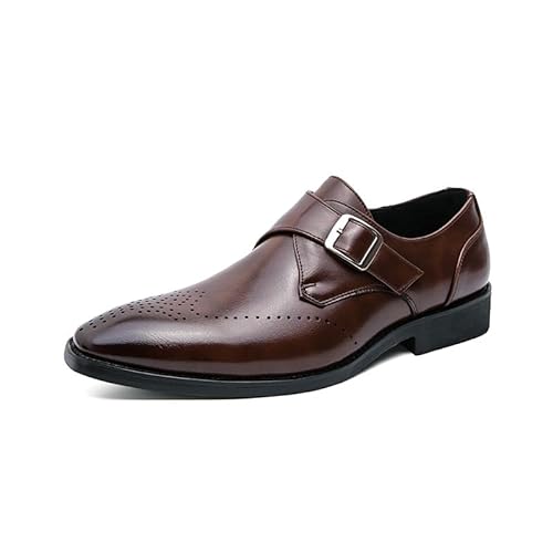 Formelle Oxford-Schuhe für Herren, für Reinschlüpfen, quadratische Zehenpartie, PU-Leder, brünierte Zehenpartie, Monk-Strap, widerstandsfähige, rutschfeste Gummisohle, rutschfestes Gehen(Color:Braun,S von COZYJIA